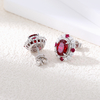 ECB7002银镀18K白金蛋形培育红宝宫廷风鸽子蛋耳环8*6mm/1.5ct*2粒 5